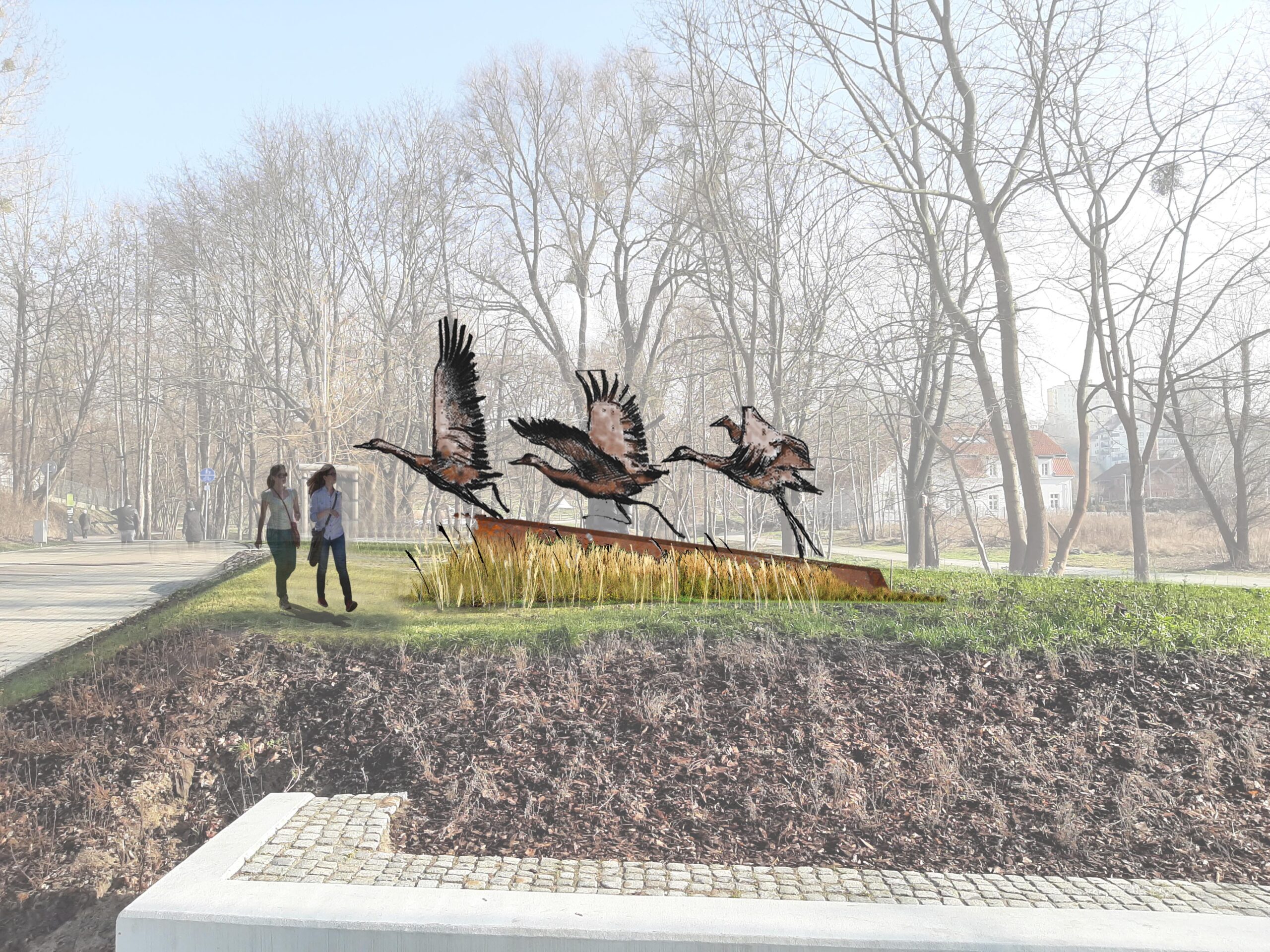 Warmińskie Żurawie w olsztyńskim parku Centralnym